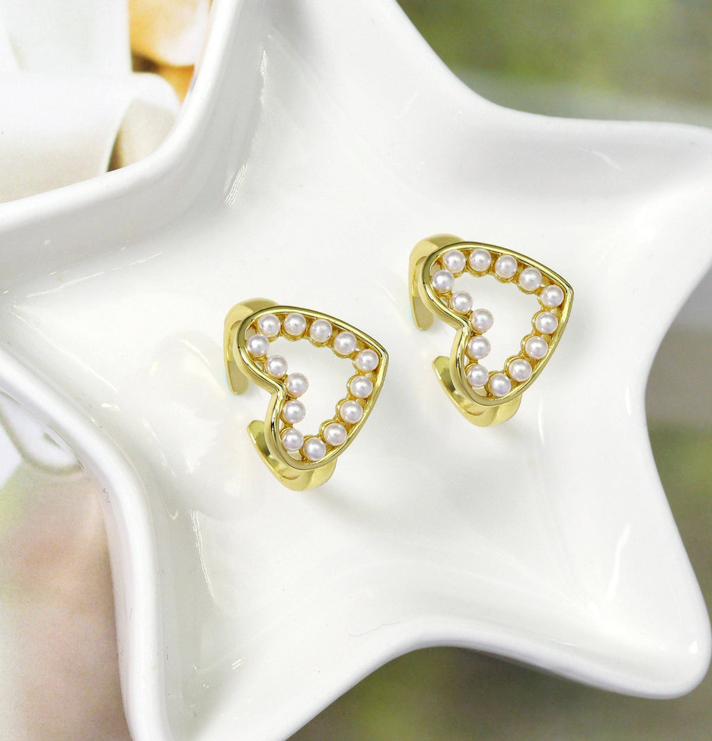 CZ Gold Pearl Heart Adjustable Ring, Sku#JL138