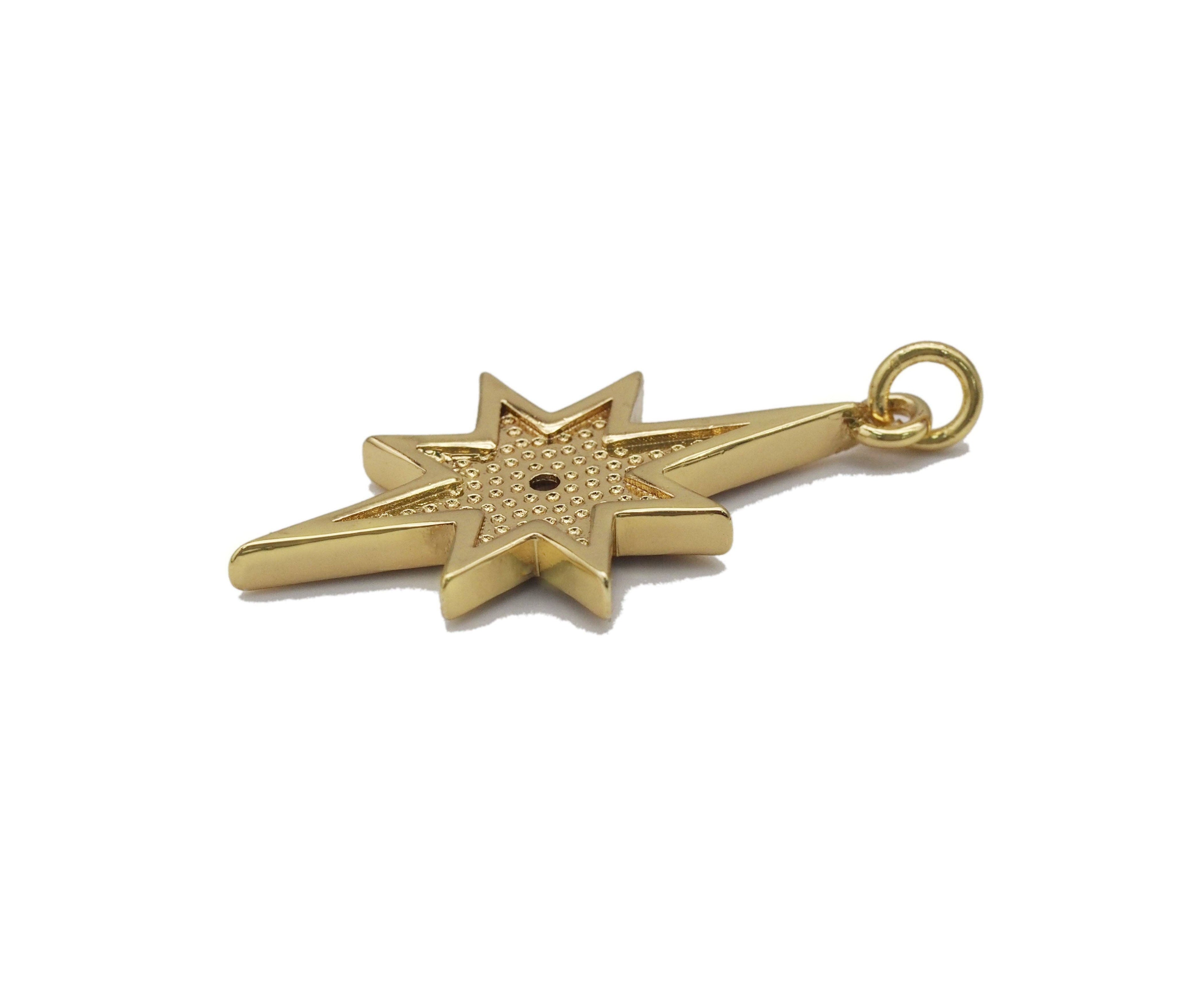 Gold CZ Enamel North Star Charm, Sku#L710