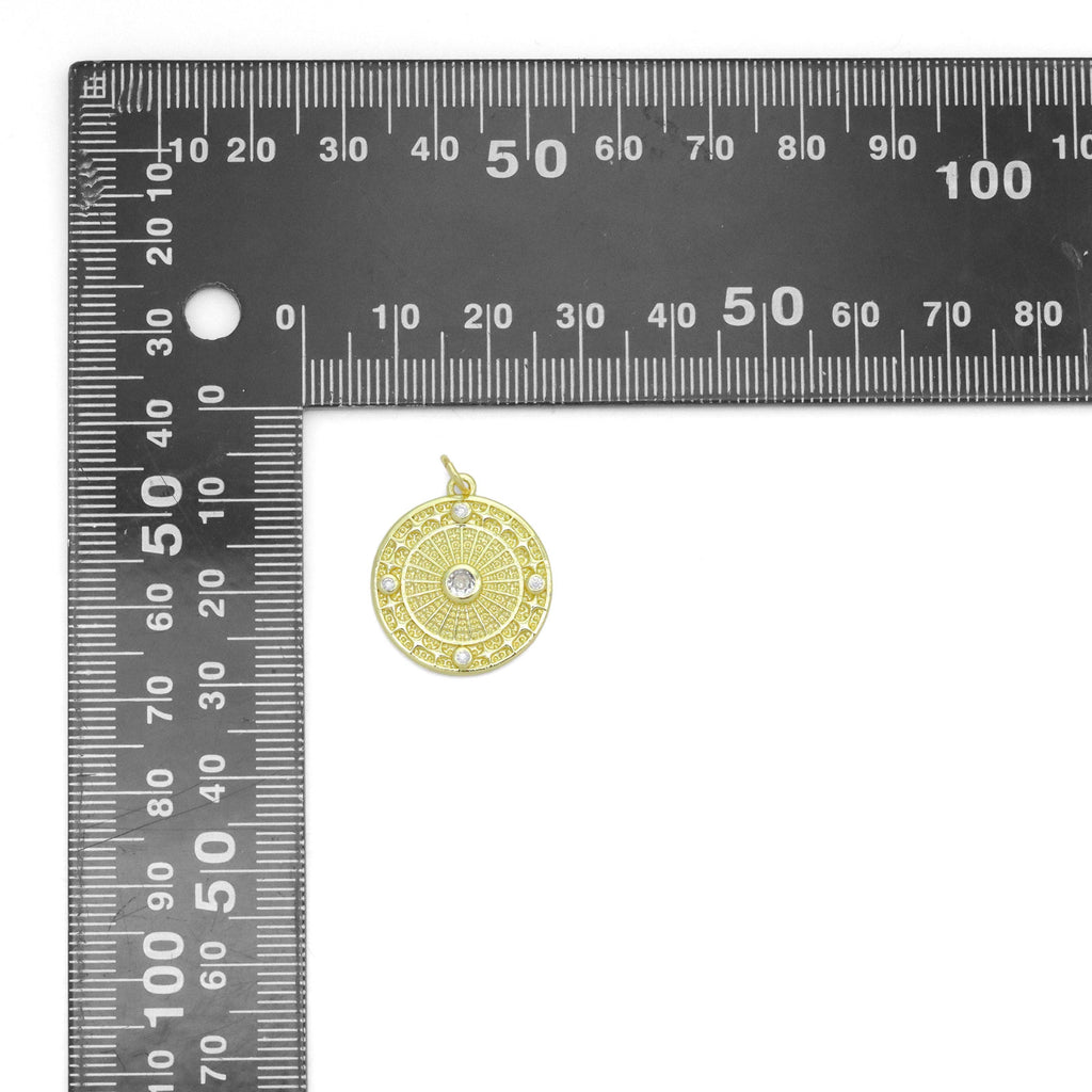 Gold Radical Coin with Big CZ Ceter Charm Pendant, Sku#LX701