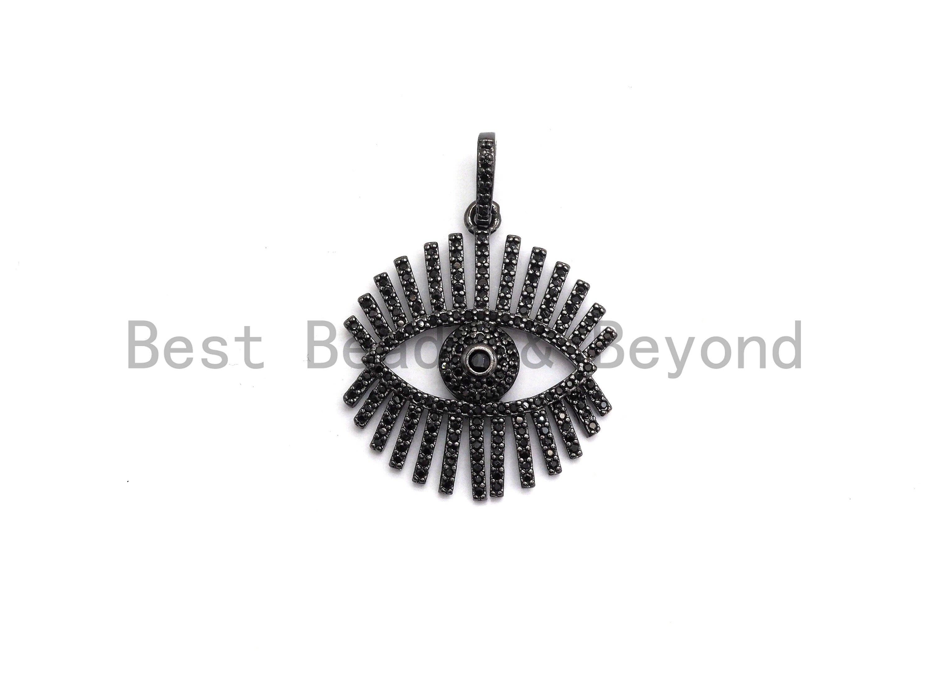CZ Micro Pave Sparkly Eyelash Charm, Cubic Zirconia Evil Eye Charm Pendant, Rose gold/Gold/Silver/Black Finish, 27x30mm, sku#F652