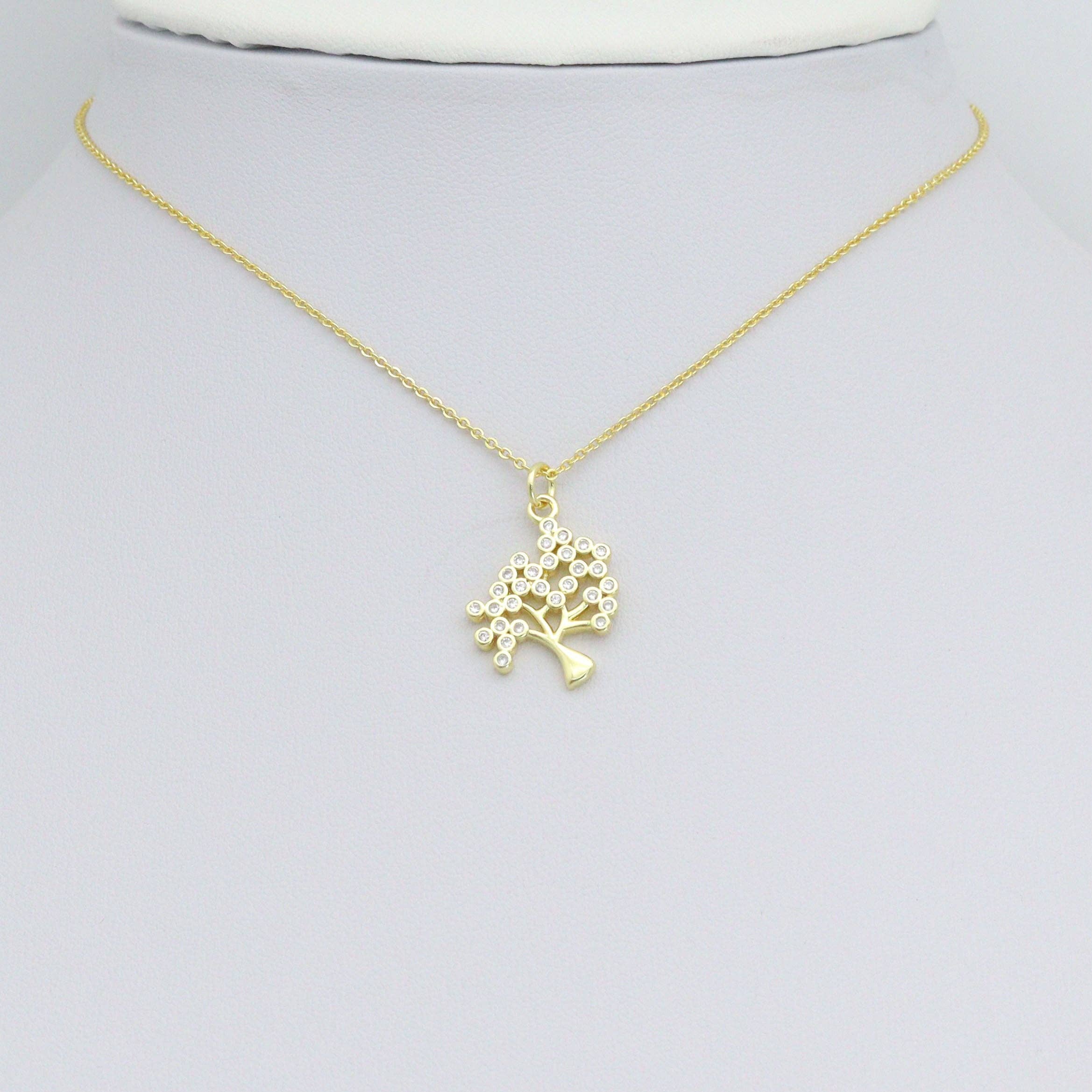 Clear CZ Gold life Tree Charm Pendant, Sku#LK1140