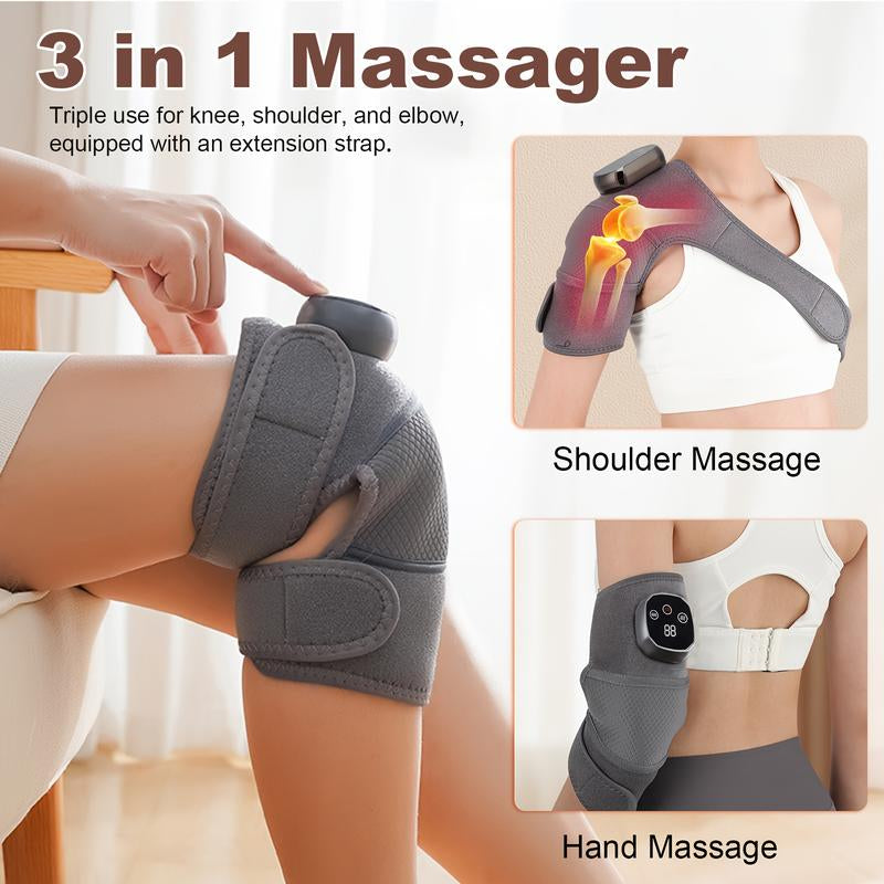 Portable 3-In-1 Heated Knee Massager, Shoulder Heating Pads & Elbow Brace with Vibration, Cordless USB Rechargeable Stress Relief Wrap Adjustable Relaxing