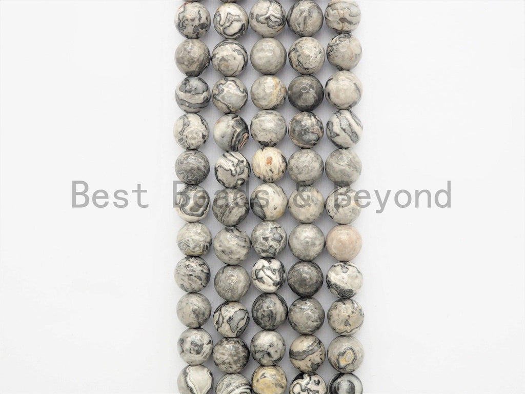 Quality Natural Map Jasper Faceted Round Beads,6mm/8mm/10mm/12mm Gray Gemstone Beads,15.5" Full Strand,SKU#U393