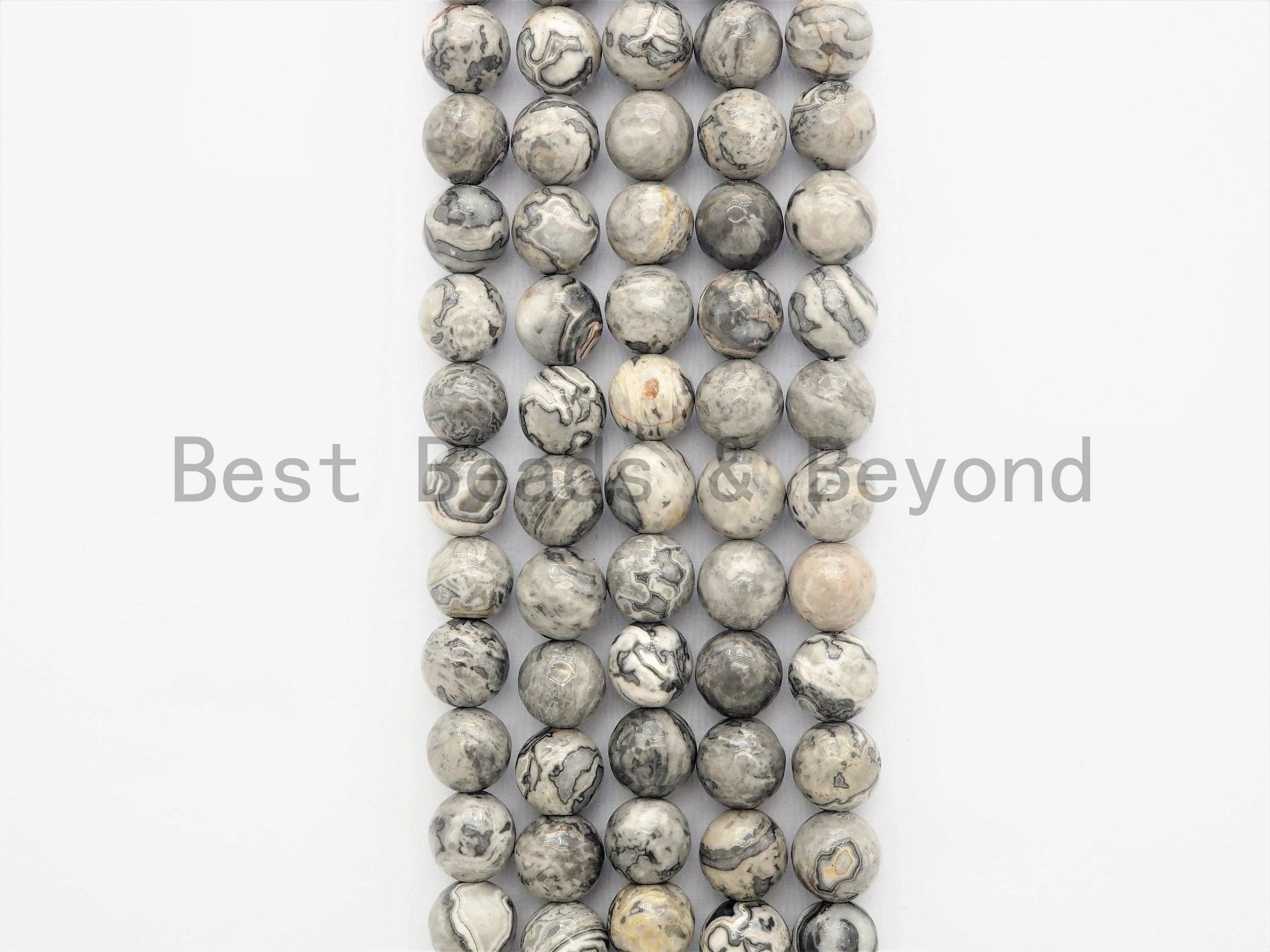 Quality Natural Map Jasper Faceted Round Beads,6mm/8mm/10mm/12mm Gray Gemstone Beads,15.5" Full Strand,SKU#U393