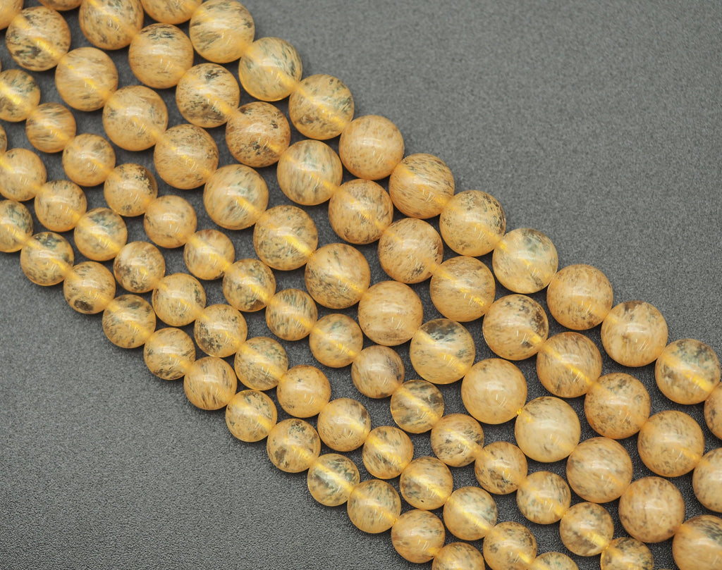 Yellow Quartz Round Smooth Beads, Sku#U1302