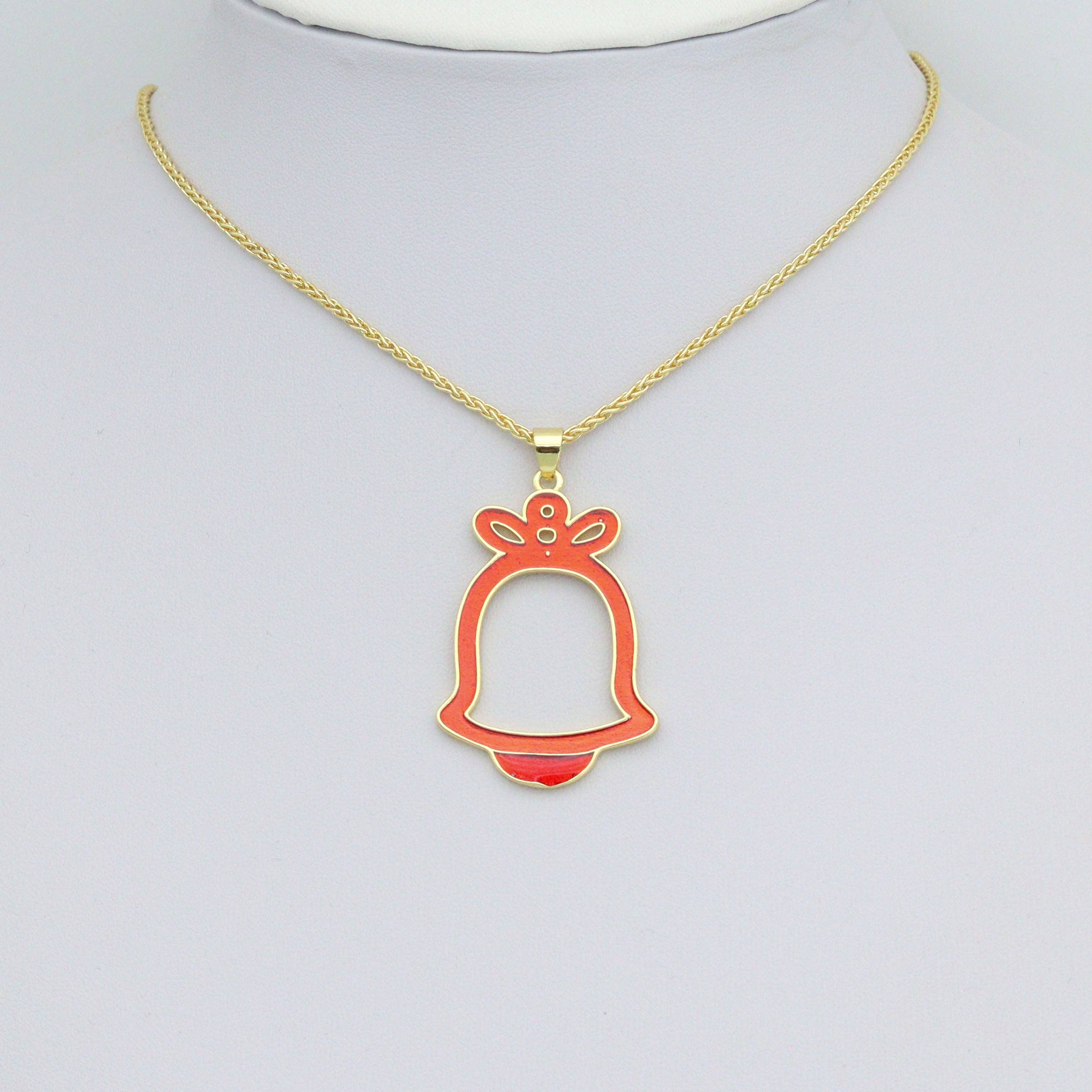 Red Enamel Gold Christmas Bell Charm Pendant,Sku#LK1208