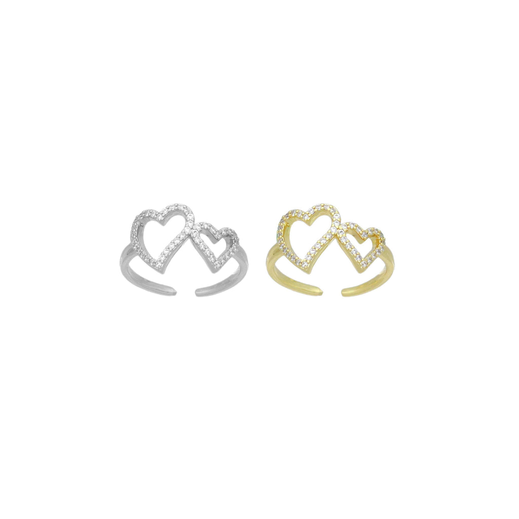 Clear CZ Double Duddle Heart Statement Adjustable Ring, Sku#A449