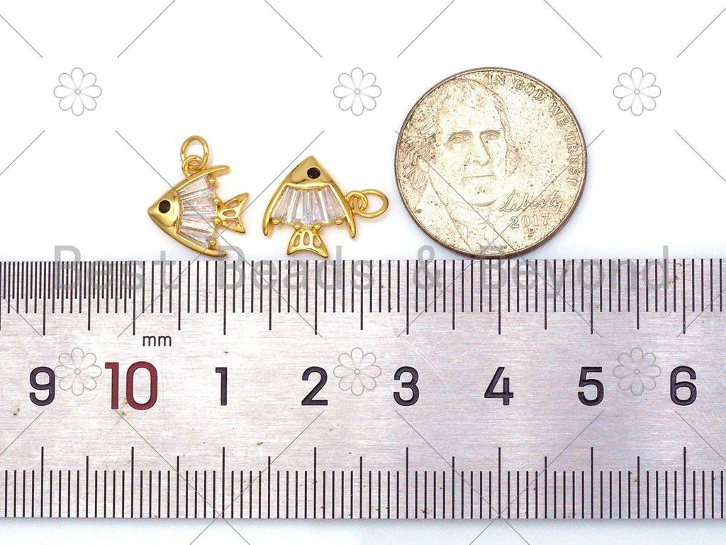 Big Clear CZ Micro Pave Fish Shape Pendant/Charm,18K Gold Filled Fish Charm, Necklace Bracelet Charm Pendant,11x12mm,Sku#Y491
