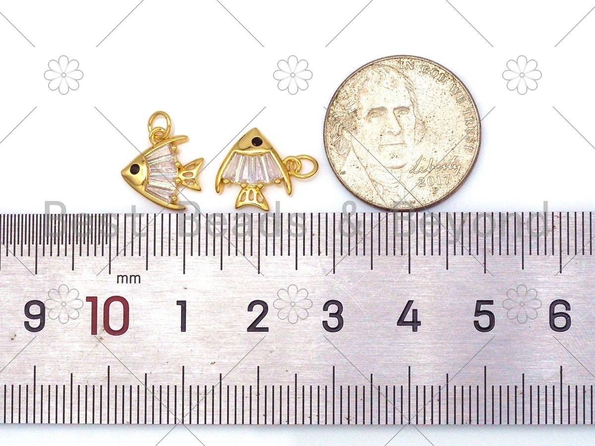 Big Clear CZ Micro Pave Fish Shape Pendant/Charm,18K Gold Filled Fish Charm, Necklace Bracelet Charm Pendant,11x12mm,Sku#Y491