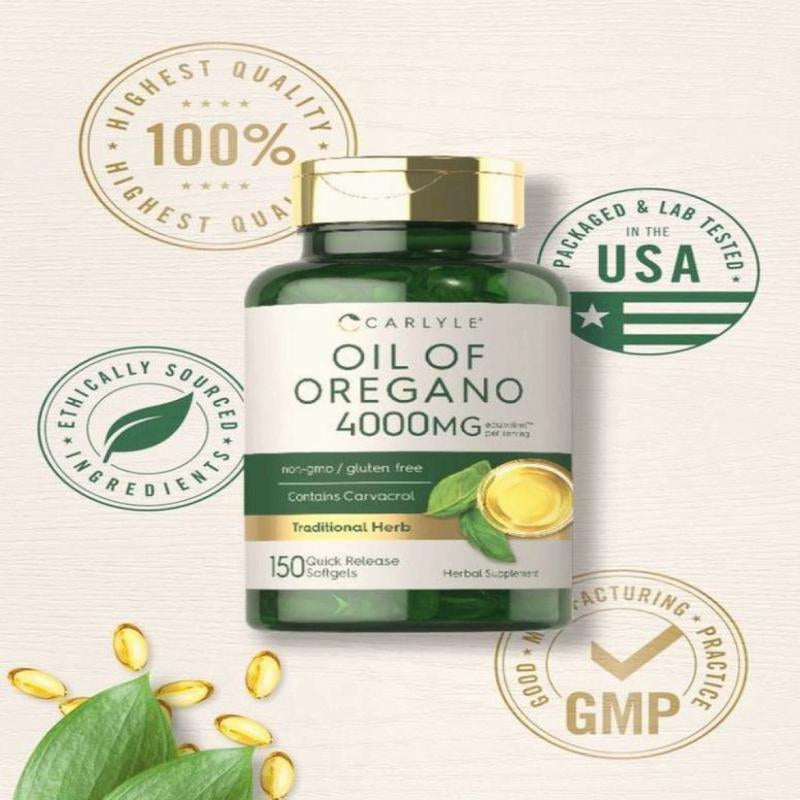 Carlyle Oil of Oregano 4000Mg Supplement 150 Softgel Capsules Non-Gmo Gluten Free Contains Carvacrol Traditional Herb Health Food