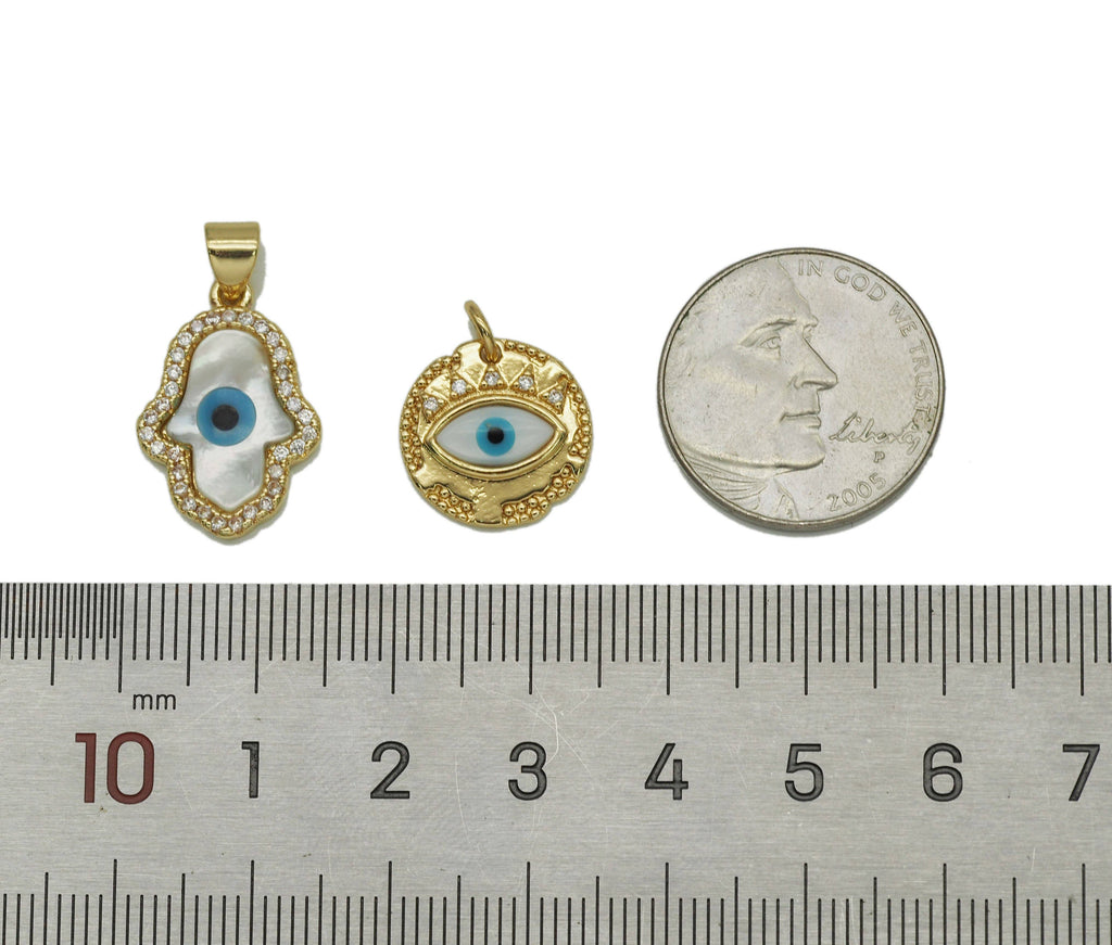 CZ Evil Eye Hamsa Hand MOP Pendant, Sku#L653