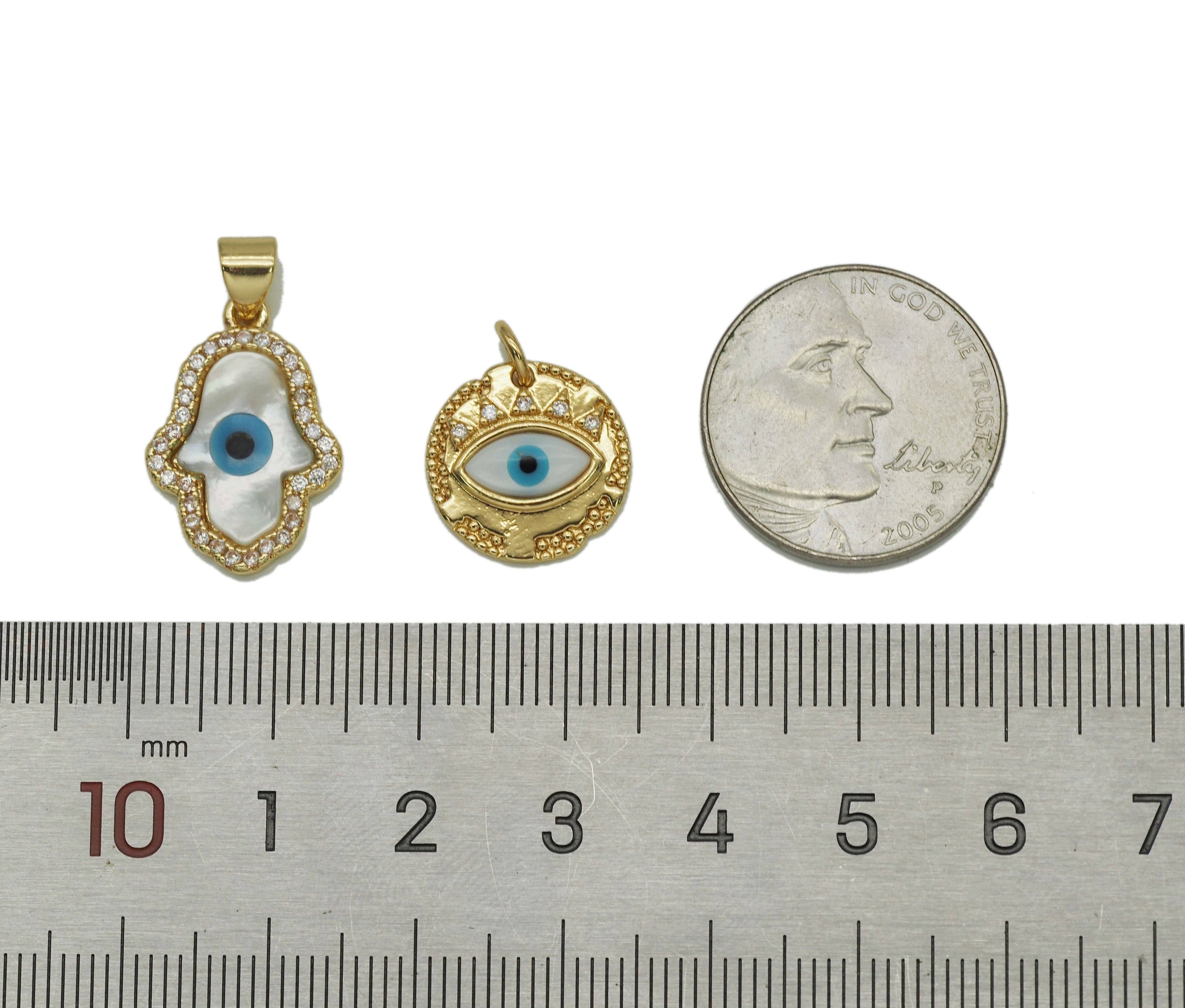 CZ Evil Eye Hamsa Hand MOP Pendant, Sku#L653