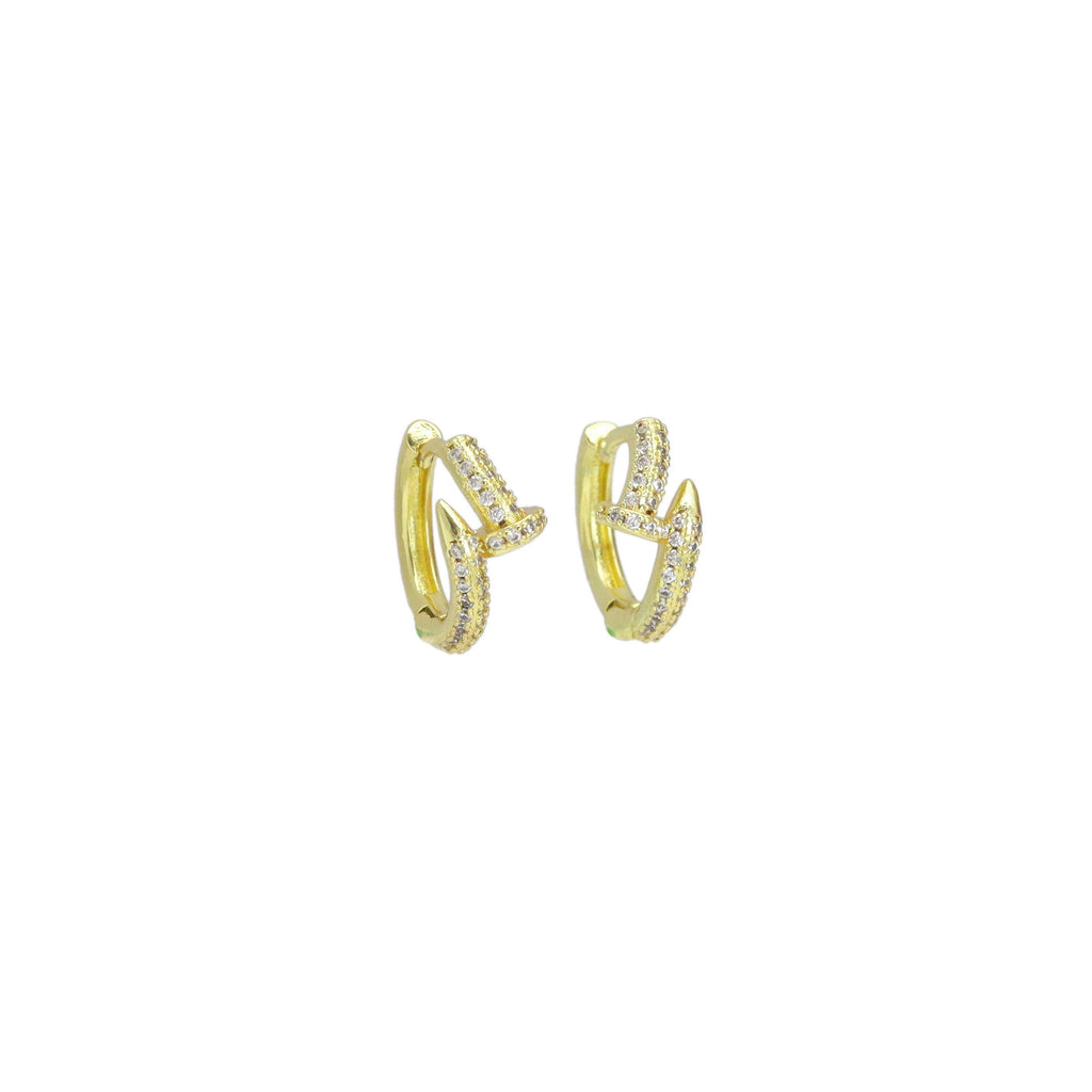 Clear CZ Gold Nail Small Hoop Earrings, Sku#LK1005