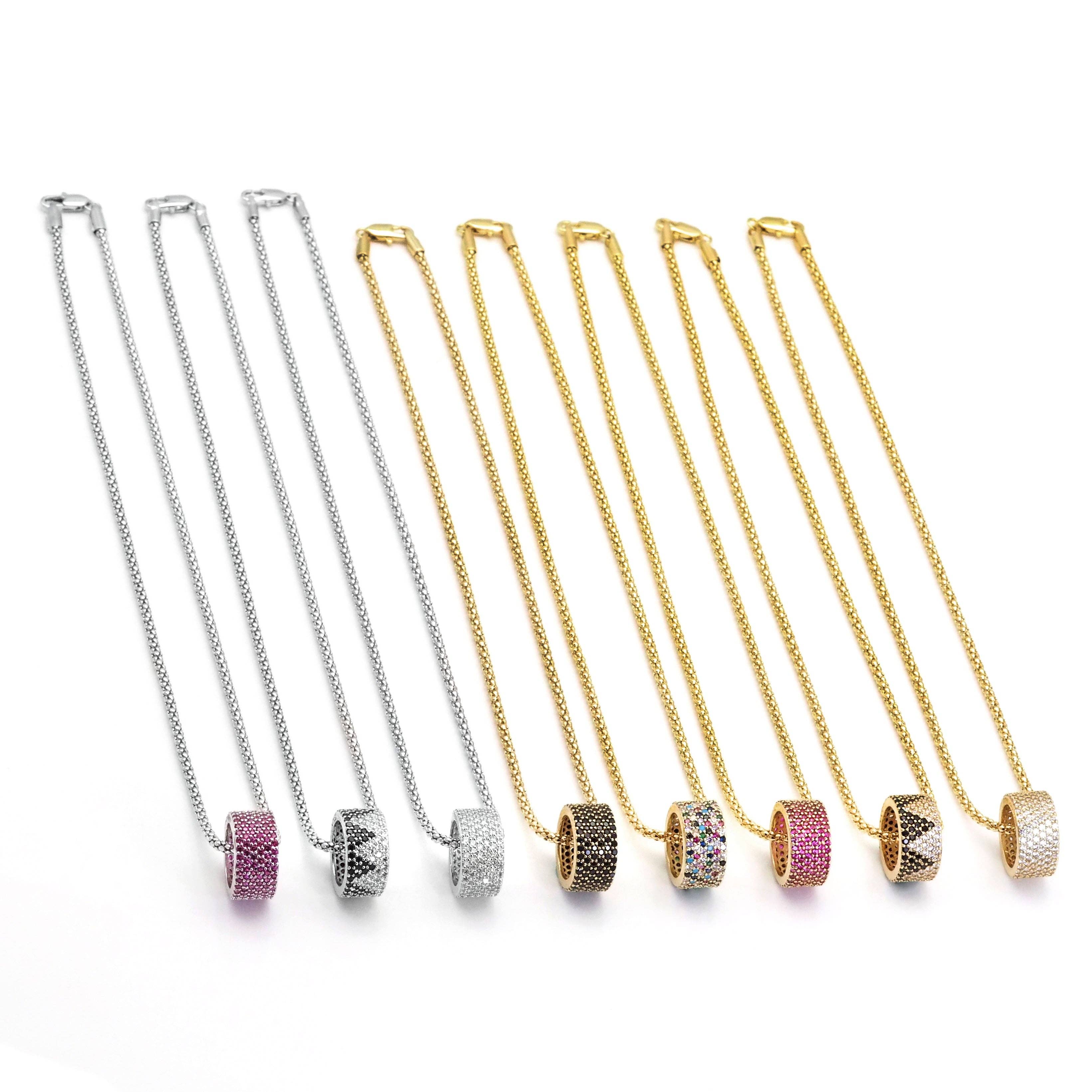 Gold Silver box Chin with Spacer Tube Pendant Necklace