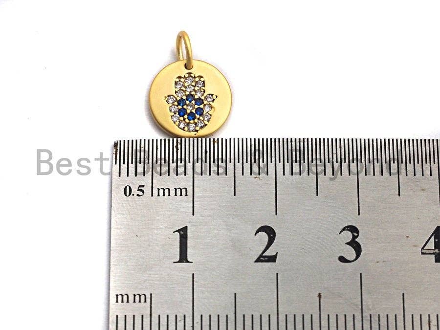CUTE CZ Micro Pave Round With Hamsa Hand Pendant, Cubic Zirconia Hamsa Hand Charm, Silver/Gold Pendant,10x10mm,sku#Y210