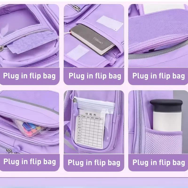 LLL Purple Cute Backpack Large Capacity Lightweight Bookbag Kawaii Casual Outdoor Daypack with Multiple Pockets and Adjustable Straps