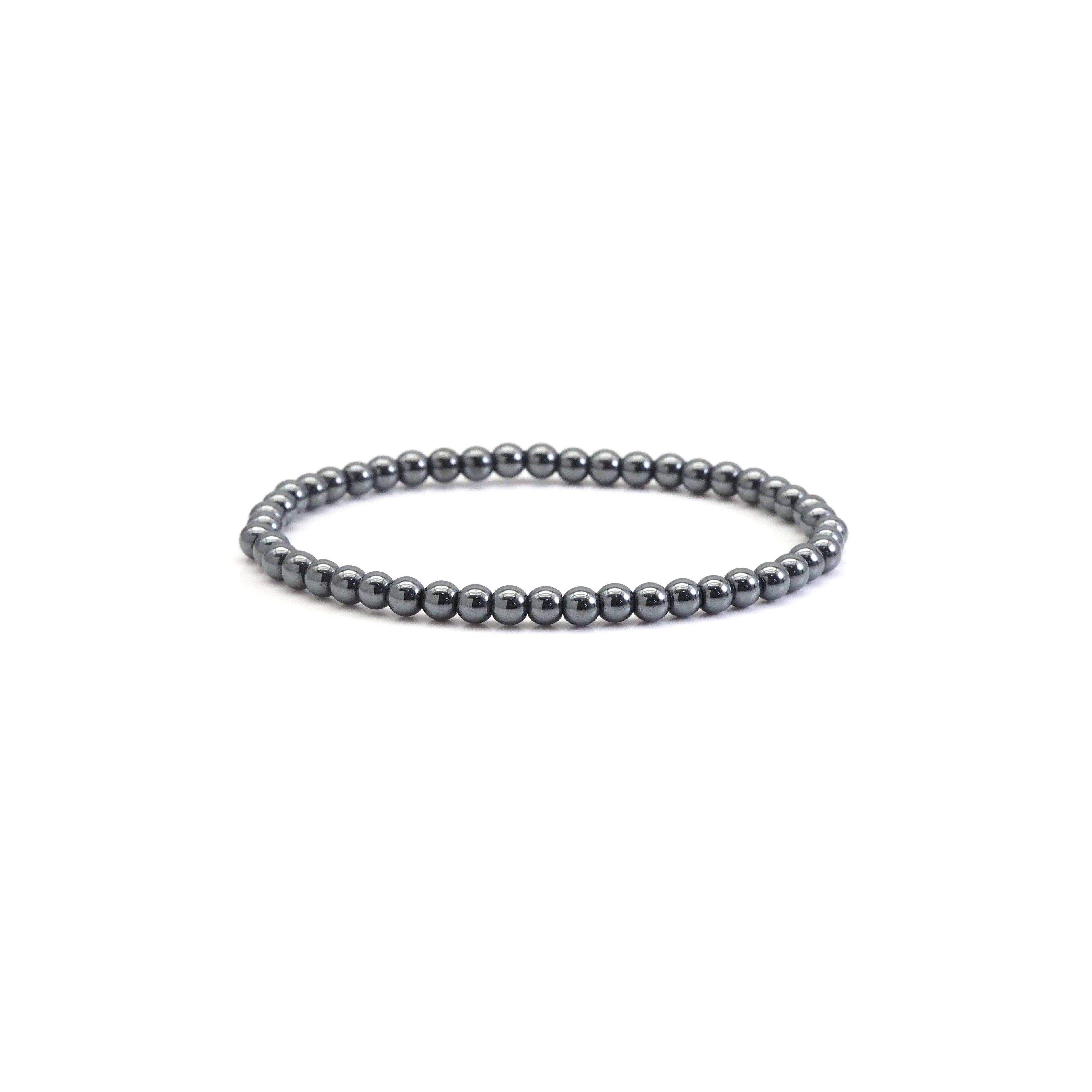 Genuine Hematite Round Smooth Stretchy Bracelet, Sku#EF448