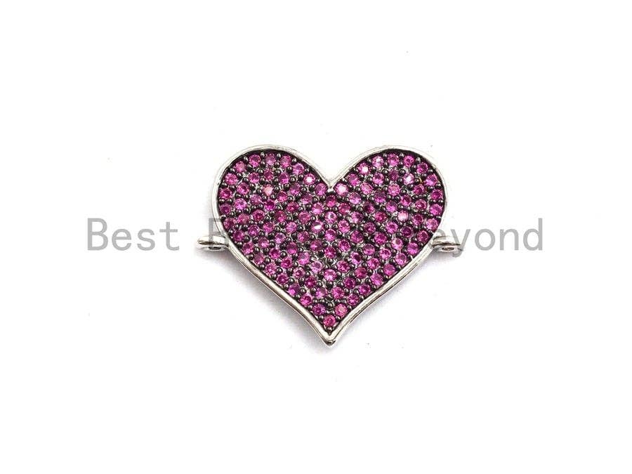 Fuchsia CZ Micro Pave Big Heart Connector for Bracelet/Necklace, Heart Connector, Spacer Connector, 16x21mm,sku#E446
