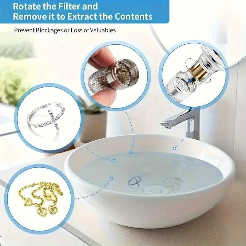Citydry-Bathroom Sink Stopper Hair Catcher Universal Pop up Sink Drain Filter with Stainless Steel Filter Basket & Brass Drain Plug