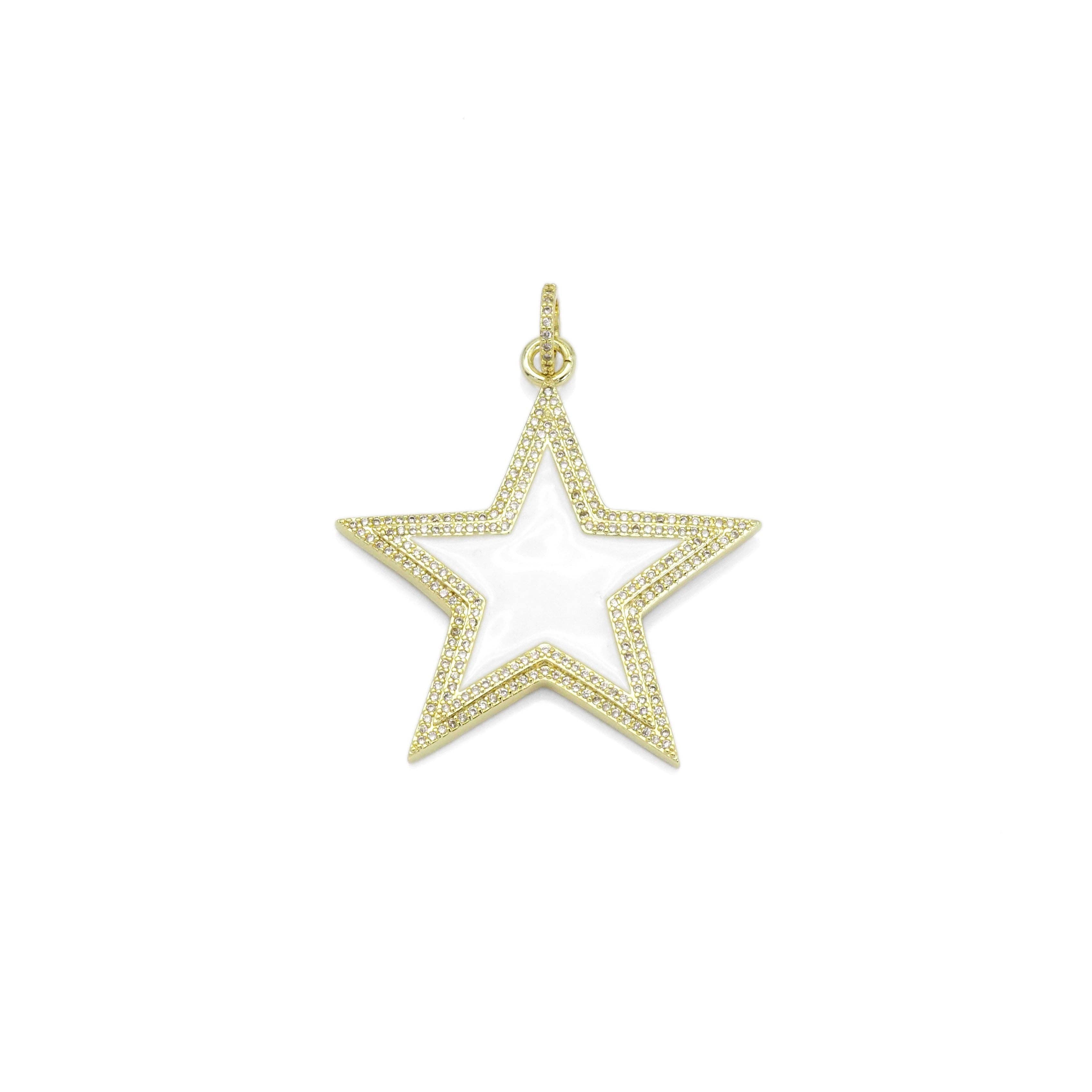 Big Clear CZ Gold White Star Pendant, Sku#ML71