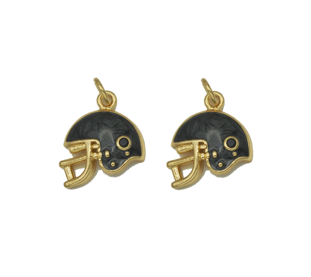 Gold CZ Black Enamel Football Helmet Charm, Sku#Y718