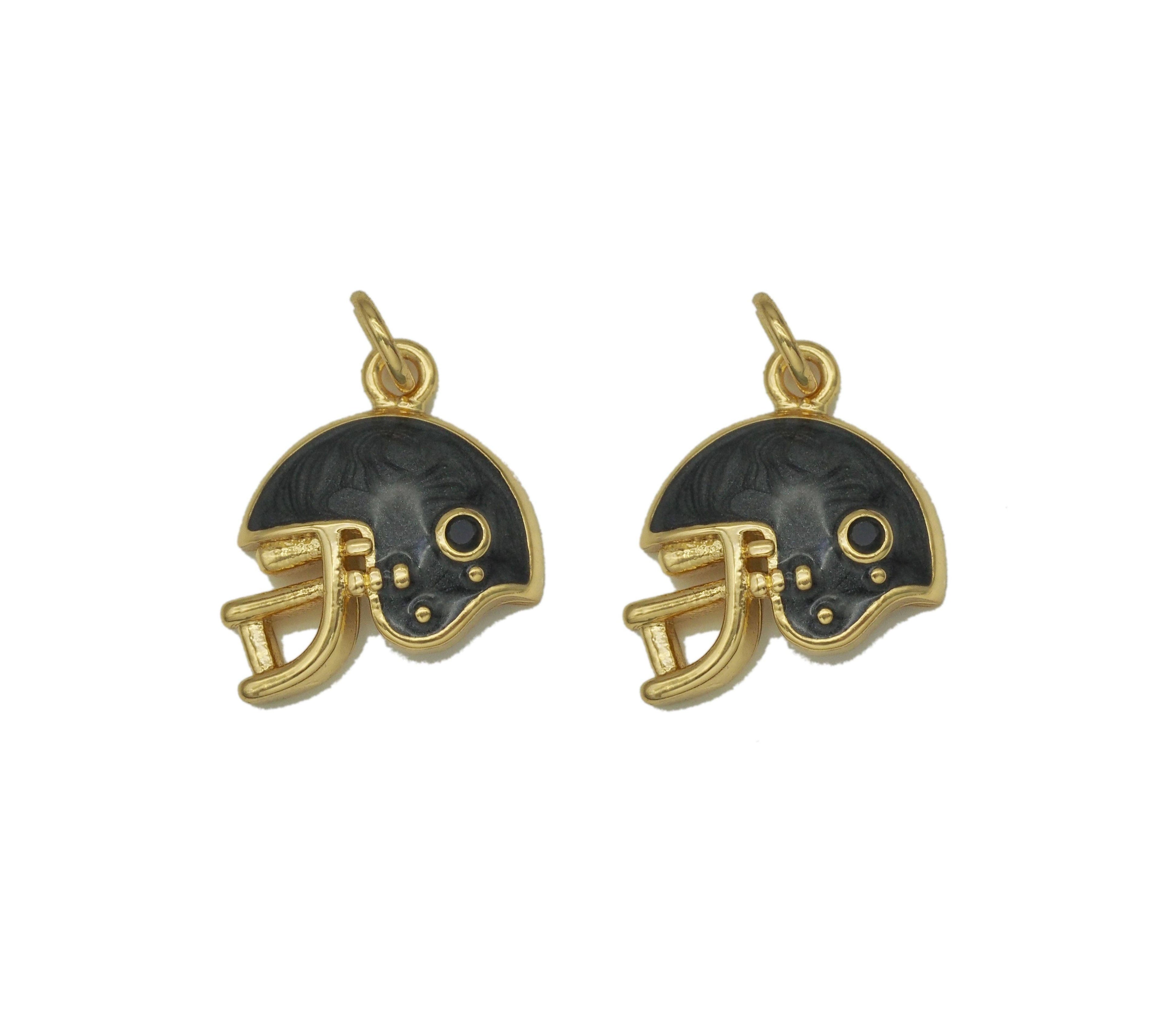 Gold CZ Black Enamel Football Helmet Charm, Sku#Y718