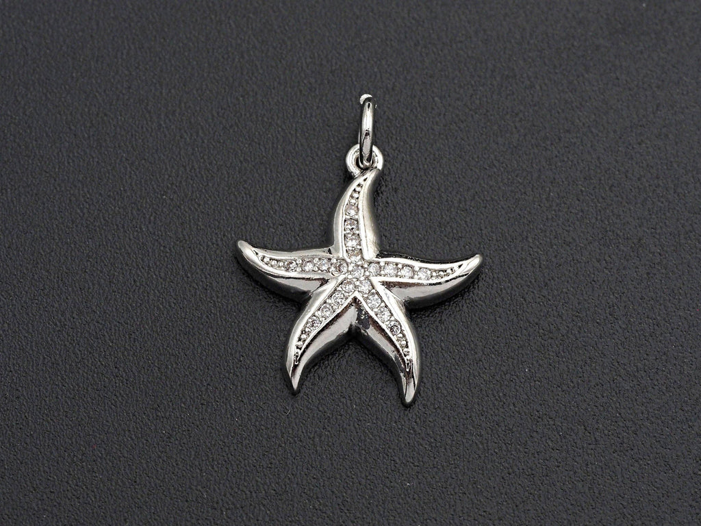 CZ Micro Pave Starfish Shaped Pendant/Charm, Cubic Zirconia Pendant Charm, 17x18mm,sku#Z575