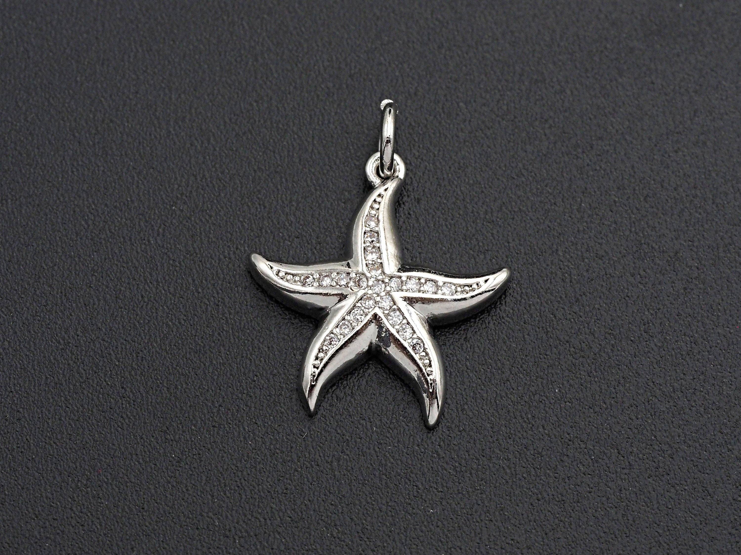 CZ Micro Pave Starfish Shaped Pendant/Charm, Cubic Zirconia Pendant Charm, 17x18mm,sku#Z575
