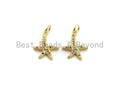 CZ Colorful Micro Pave Starfish Pendant, Starfish ar Shaped Pave Pendant, Gold plated, 13x15mm, Sku#F686