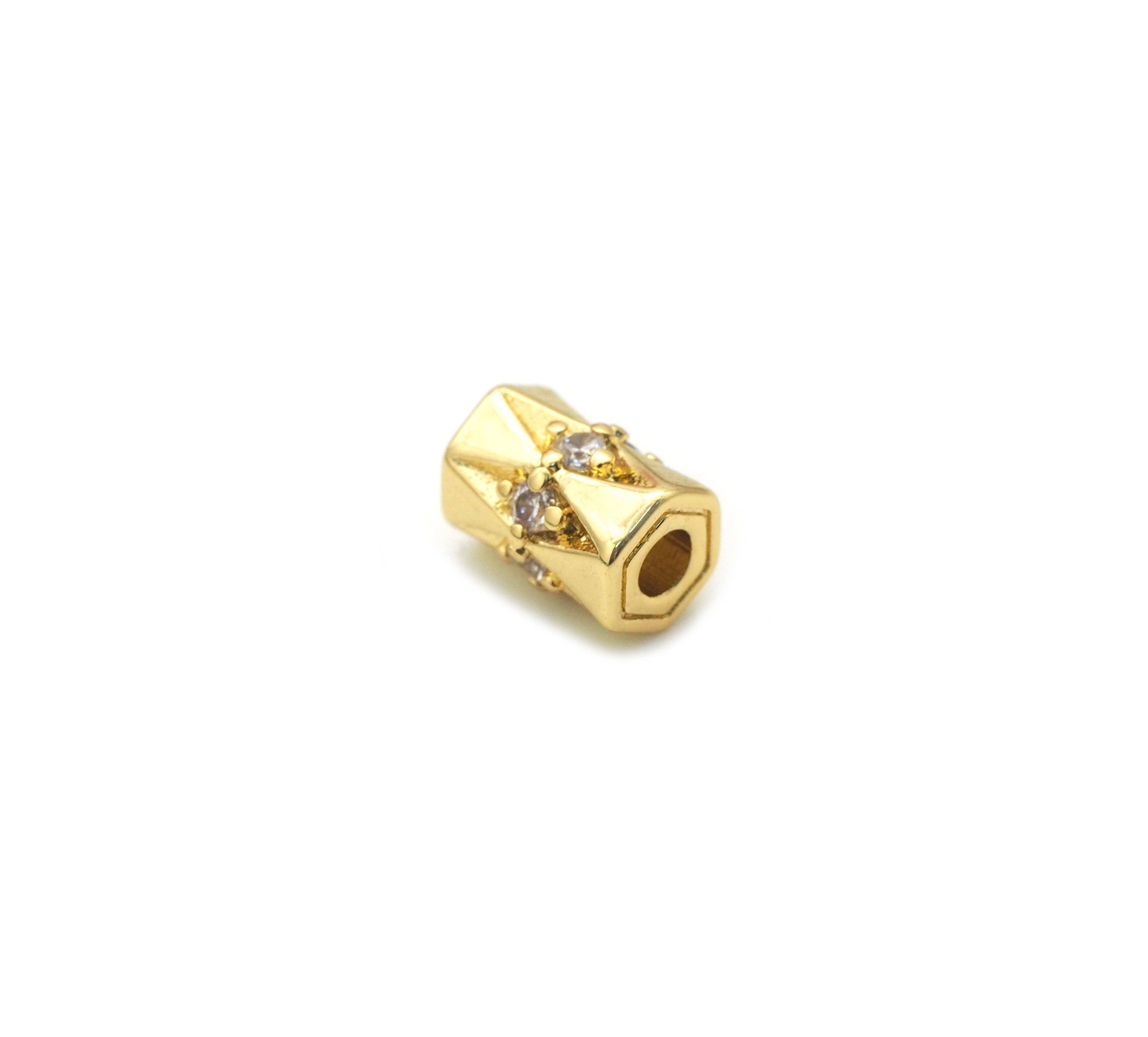 CZ Pave Gold Silver CZ Tube Spacer Beads, Sku#B343