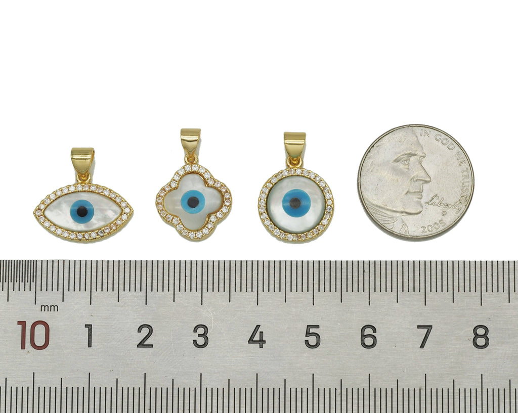 CZ Evil Eye Clover Flower MOP Pendant, Sku#L652