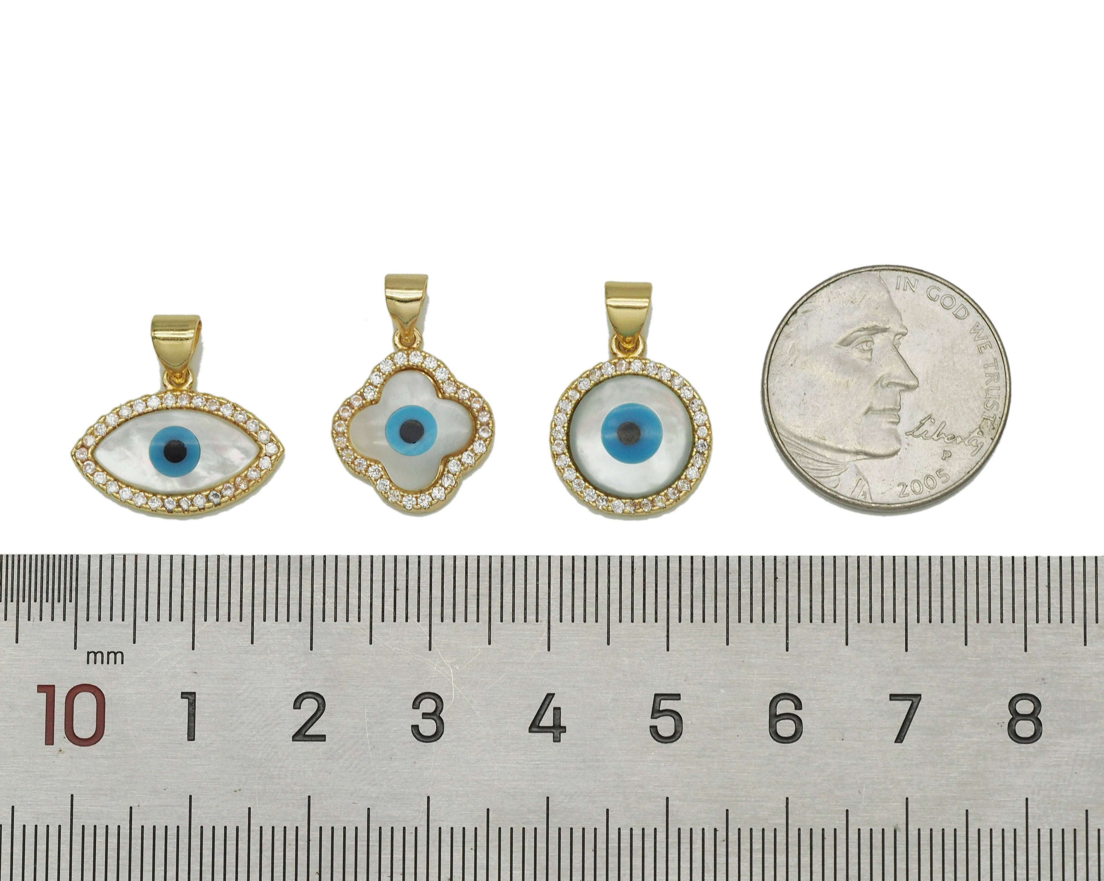 CZ Evil Eye Clover Flower MOP Pendant, Sku#L652