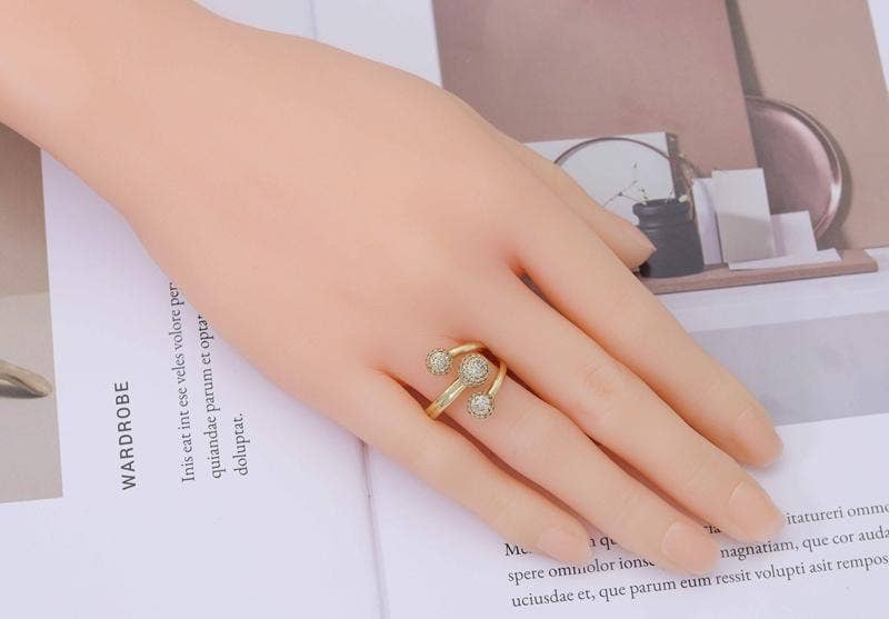 CZ Triple Ball Adjustable Ring, Sku#LD253