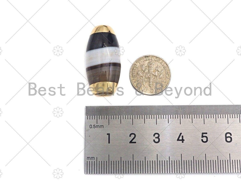 15x30mm Large Natural Banded Agate with Silver/Gold/Rose Gold Finish,Barrel Shape Spacer Beads, Oval Banded Agate Beads, sku#U993