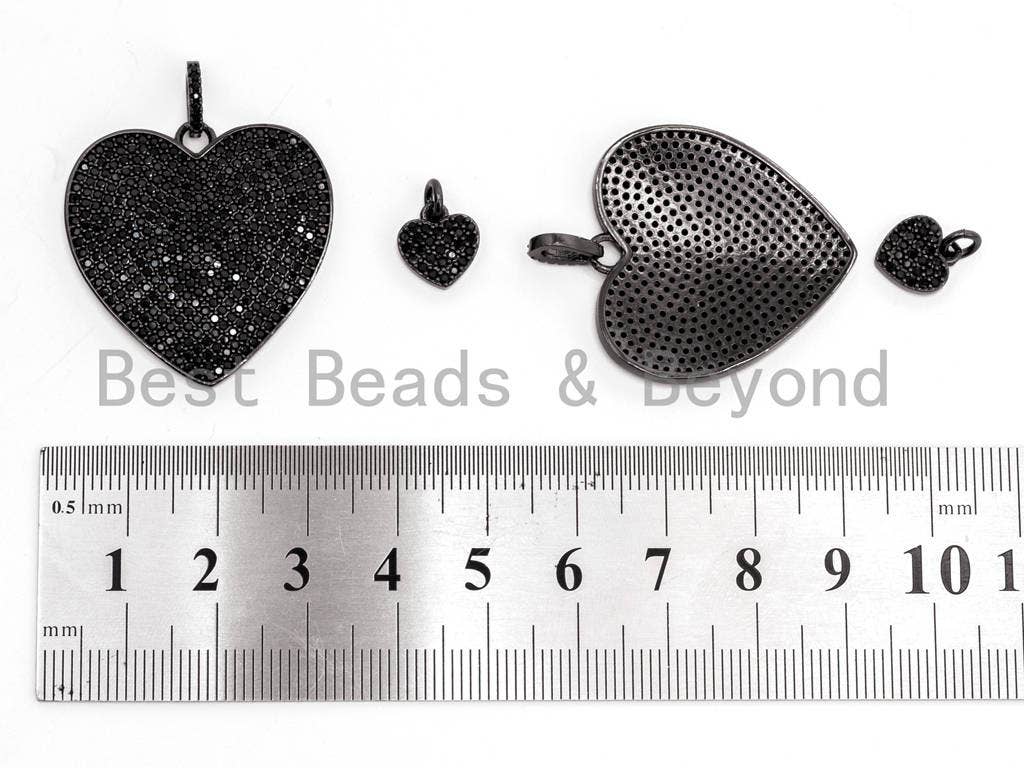 Black CZ Pave On Black Micro Pave Heart Charm, 30mm/10mm, Sku#F366