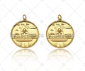 18k Dainty Gold Skull On Round Coin Charms, Gold Medallion Charms,Round Necklace Charms,25x28mm, Sku#Y410