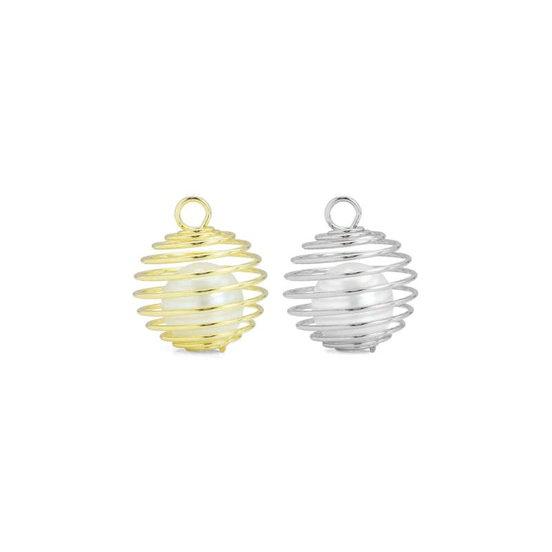 Large Gold Silver Large White Pearl Cage Charm Pendant, Sku#A328