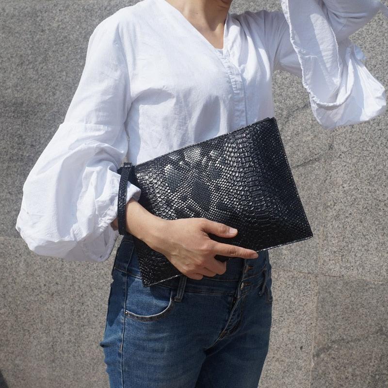 Python Luxe Clutch - Stylish Simulated Leather Clutch for Sophisticated Women