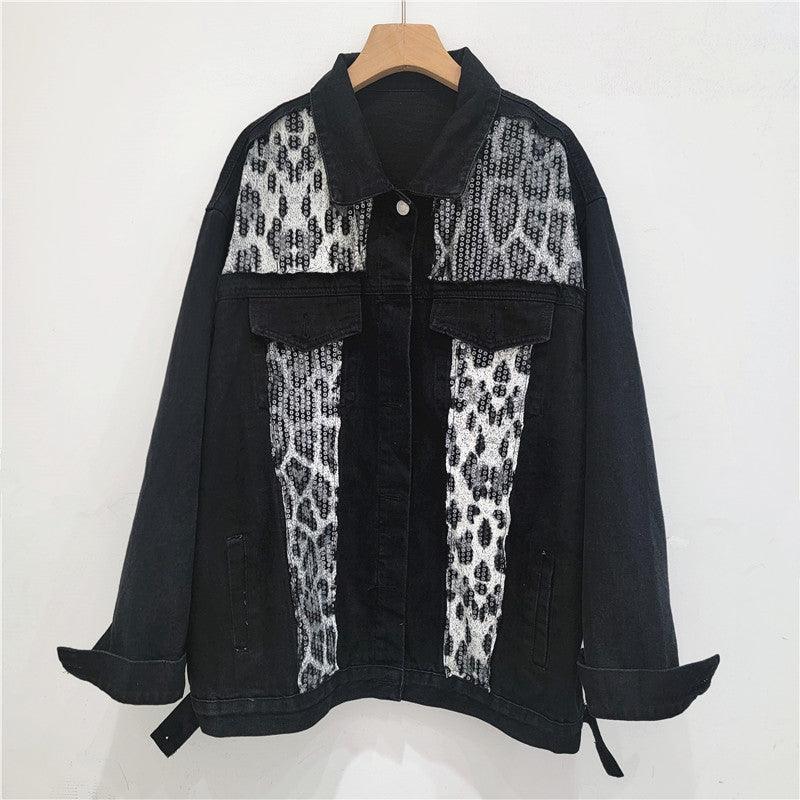 Veste en jean léopard sauvage – Mode cow-girl élégante avec imprimé léopard et paillettes