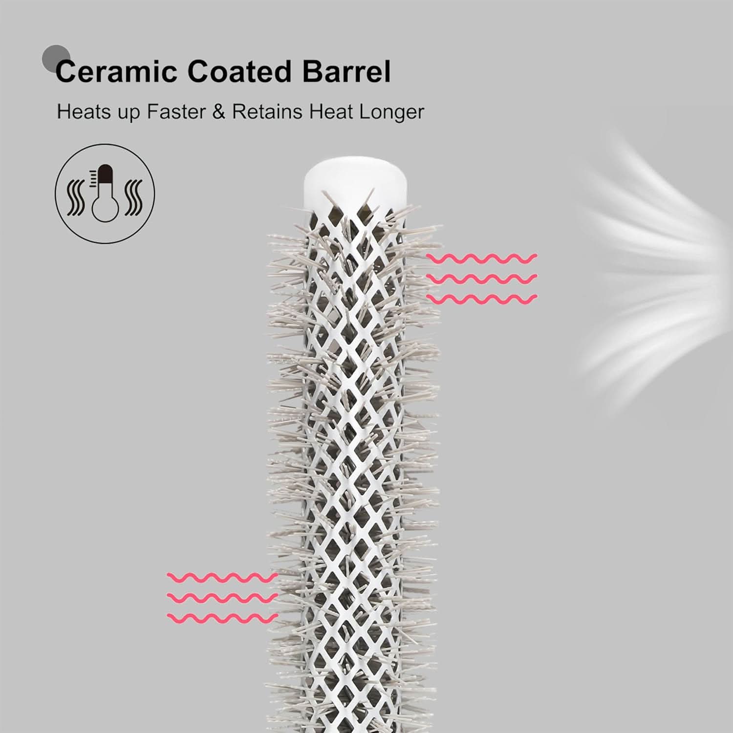 Eagle Fortress Professional Extended Barrel Round Hair Brush for Blow Drying with Ceramic + Ionic, Grey 1.26in