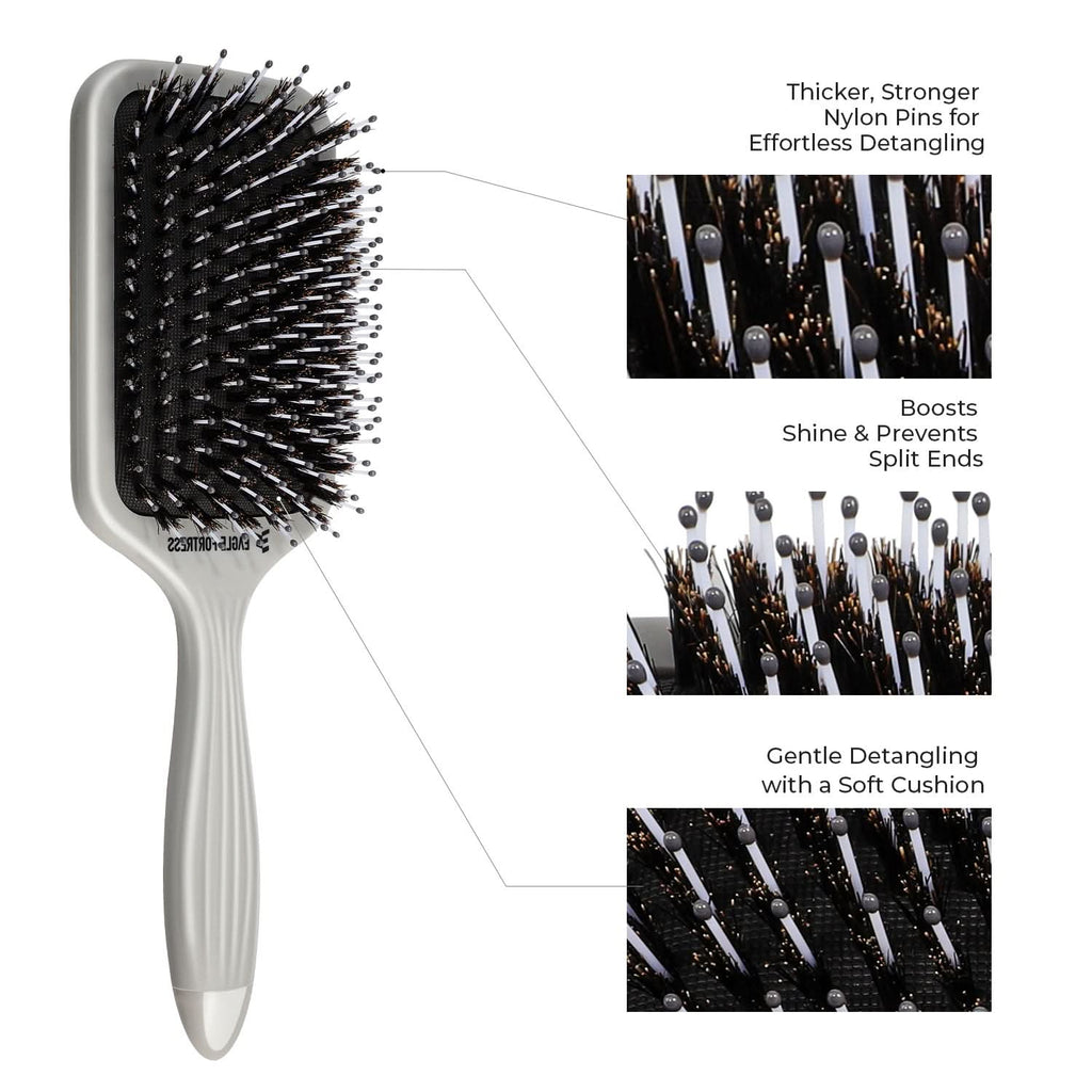 Eagle Fortress Professional Boar Bristle Paddle Brush - Grey
