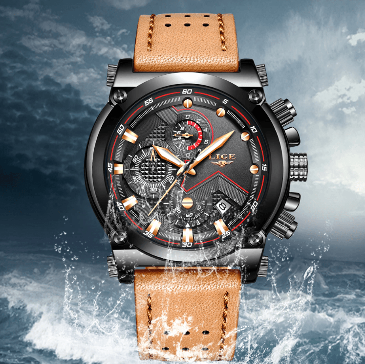Montre Moderne Étanche pour Homme avec Bracelets en Cuir, Boîtier en Acier Inoxydable, Excellent Look, Cadeau Parfait