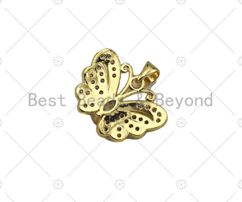 CZ Micro Pave Butterfly Shape Pendant,Cubic Zirconia Charm, Necklace Bracelet Charm Pendant, 21x15mm, Sku#JL28