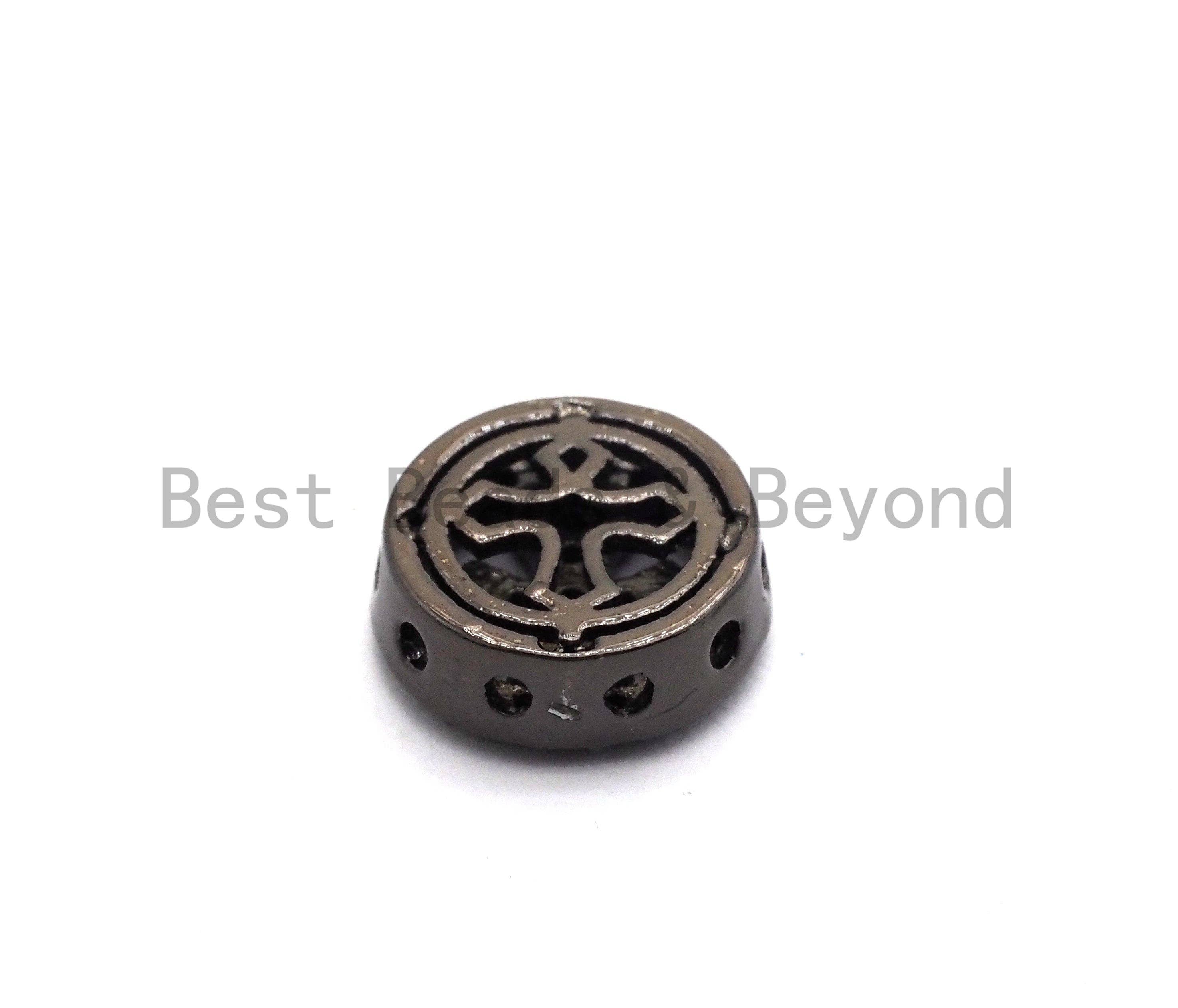 Black CZ Pave Cross Spacer Coin, sku#C99
