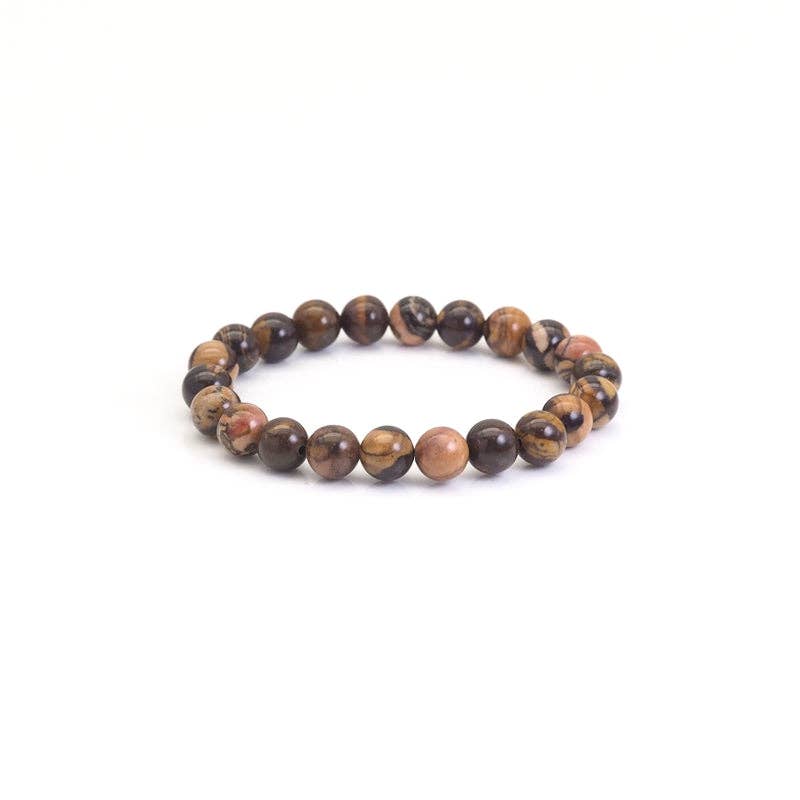 Brown Picture Jasper Round Stretchy Bracelet, Sku#EF447