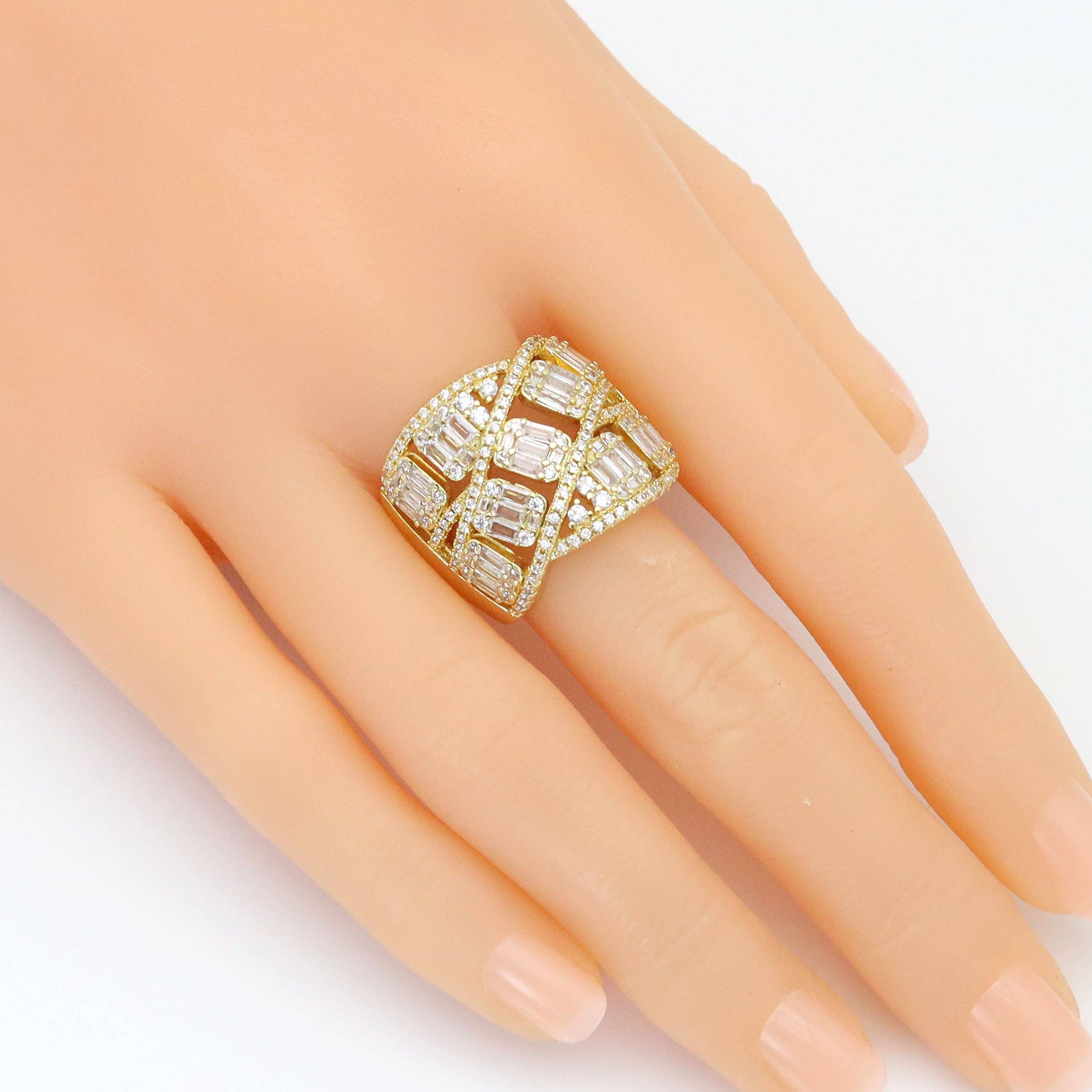 Clear Baguette CZ Chunky Twisted Statement Ring, Sku#A230