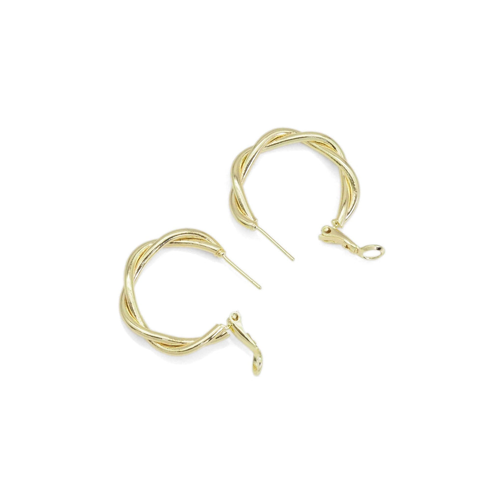 Gold Twisted Round Hoop Earrings, Sku#ZX136