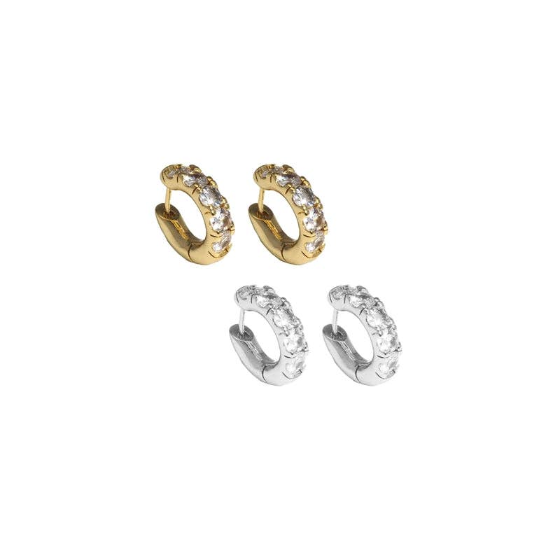 Gold Silver CZ Diamond Huggie Hoop Earrings, Sku#Y777