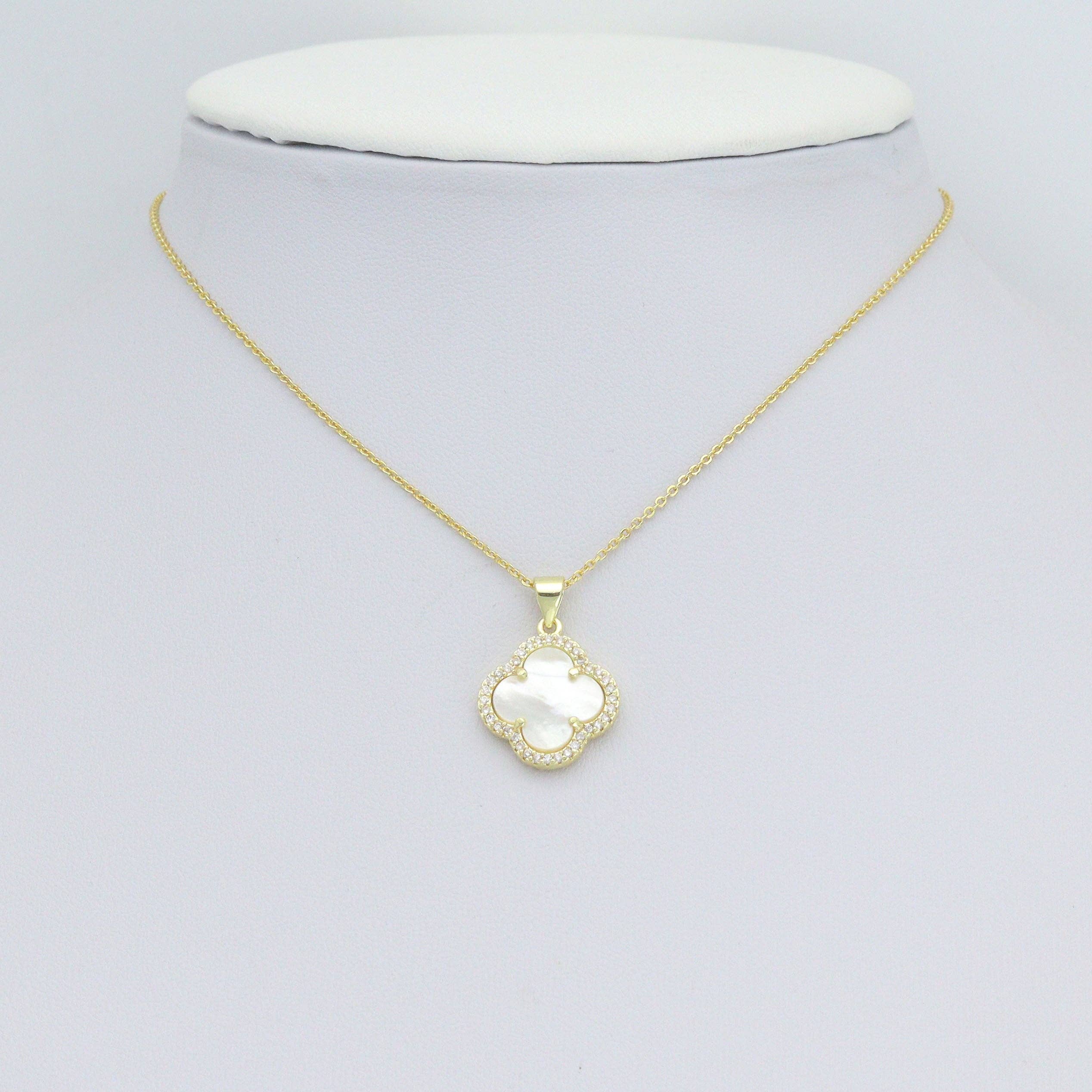 Clear CZ Double sided Mother of Pearl Gold flower Charm Pendant,Sku#LX881