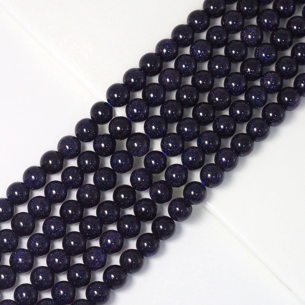 Blue Goldstone Round Smooth Beads, Sku#U1763